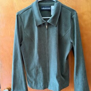 Sag Harbor Olive Suede-Look Zip Jacket